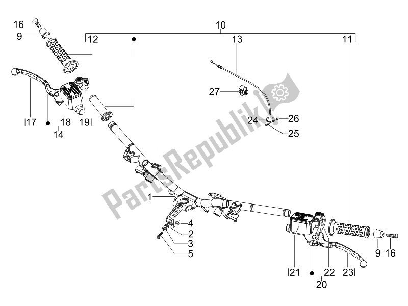 Toutes les pièces pour le Guidon - Master Cil. Du Piaggio Carnaby 125 4T E3 2007