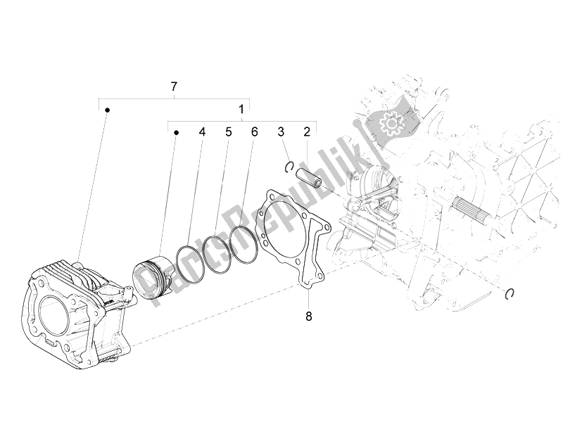 All parts for the Cylinder-piston-wrist Pin Unit of the Piaggio Liberty 150 4T 3V IE LEM 2014