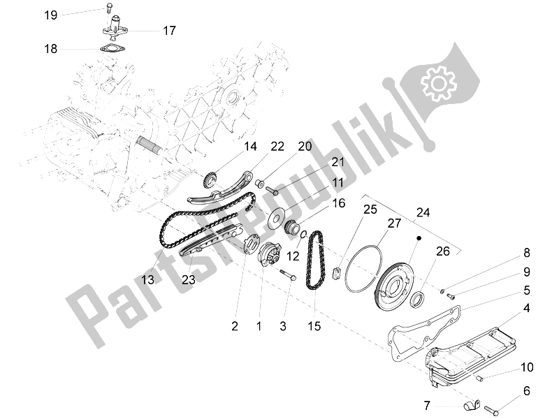 All parts for the Oil Pump of the Piaggio FLY 125 4T 3V IE E3 LEM 2012