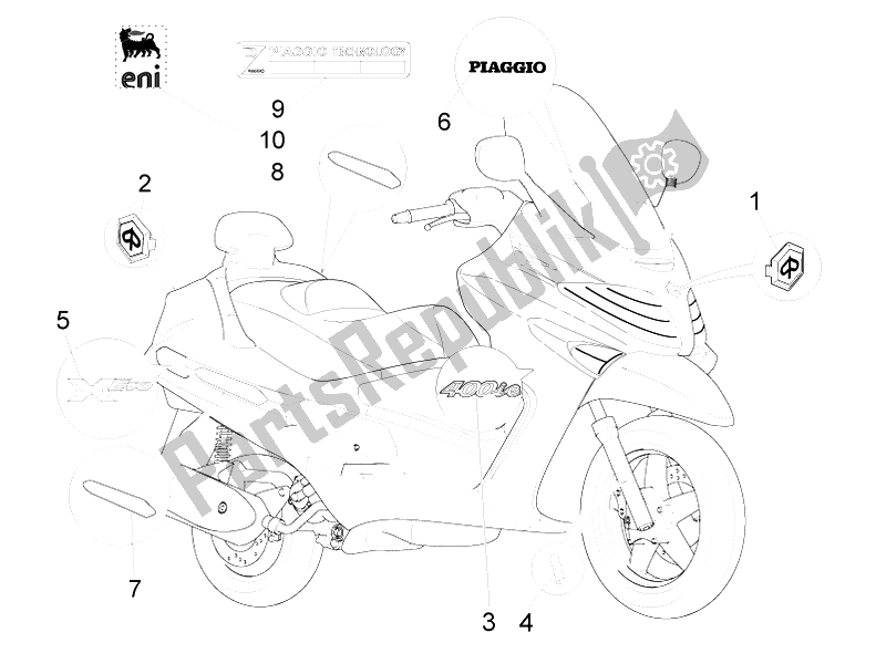 Wszystkie części do Talerze - Emblematy Piaggio X EVO 400 Euro 3 2007