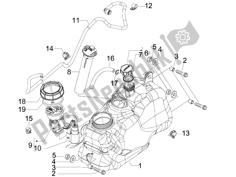 Toutes les pièces pour le Réservoir D'essence du Piaggio MP3 300 4T 4V IE ERL Ibrido 2010