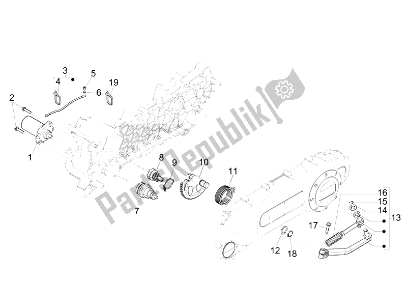 All parts for the Stater - Electric Starter of the Piaggio Liberty 50 4T Delivery 2010