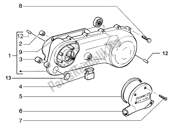 All parts for the Transmission Cover of the Piaggio NRG Purejet 50 2003