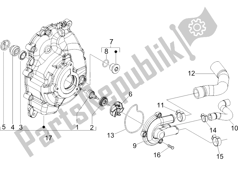 All parts for the Cooler Pump of the Piaggio X8 250 IE 2005