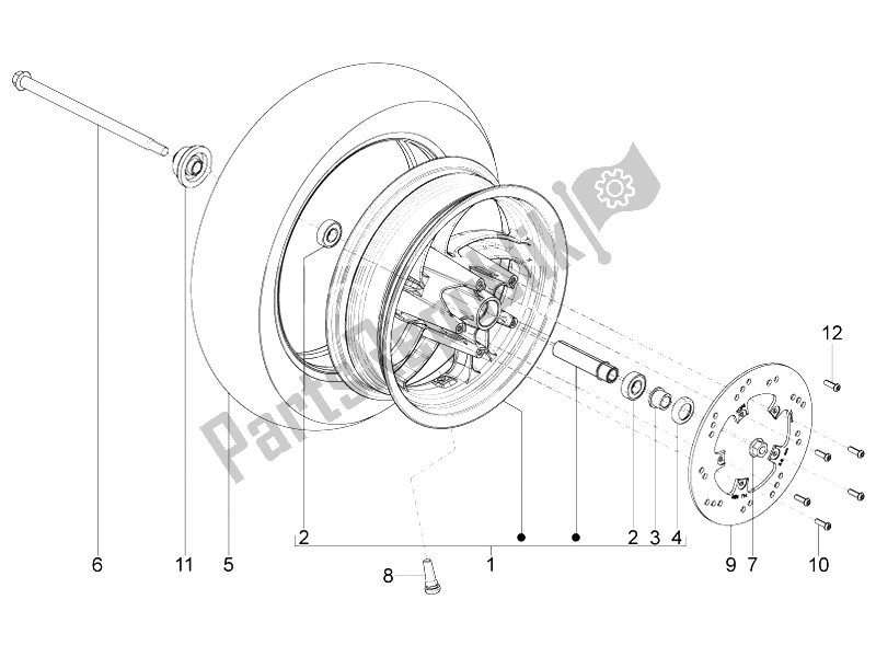 All parts for the Front Wheel of the Piaggio Typhoon 125 4T 2V E3 2010