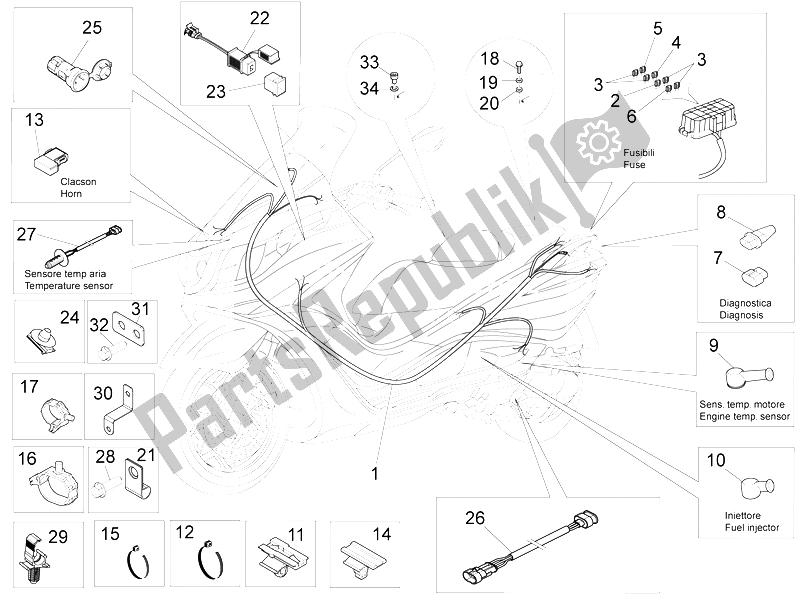 Toutes les pièces pour le Faisceau De Câbles Principal du Piaggio X 10 350 4T 4V I E E3 2012