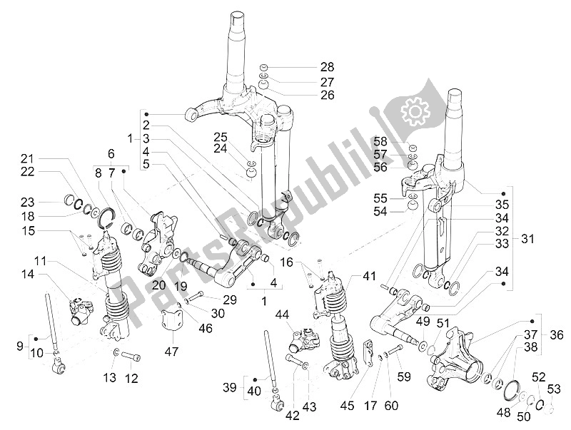 Todas las partes para Componentes De La Horquilla (mingxing) de Piaggio MP3 300 IE E4 LT Business Sport ABS EU 2016