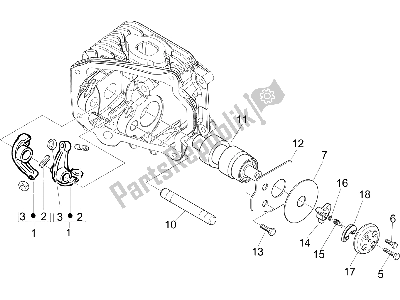 All parts for the Rocking Levers Support Unit of the Piaggio FLY 150 4T 2006