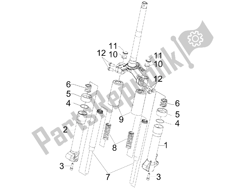 Alle onderdelen voor de Fork's Componenten (escorts) van de Piaggio Liberty 50 2T Sport UK 2006