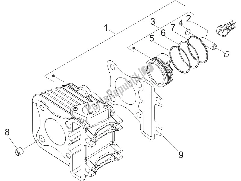 All parts for the Cylinder-piston-wrist Pin Unit of the Piaggio ZIP 100 4T Vietnam 2011