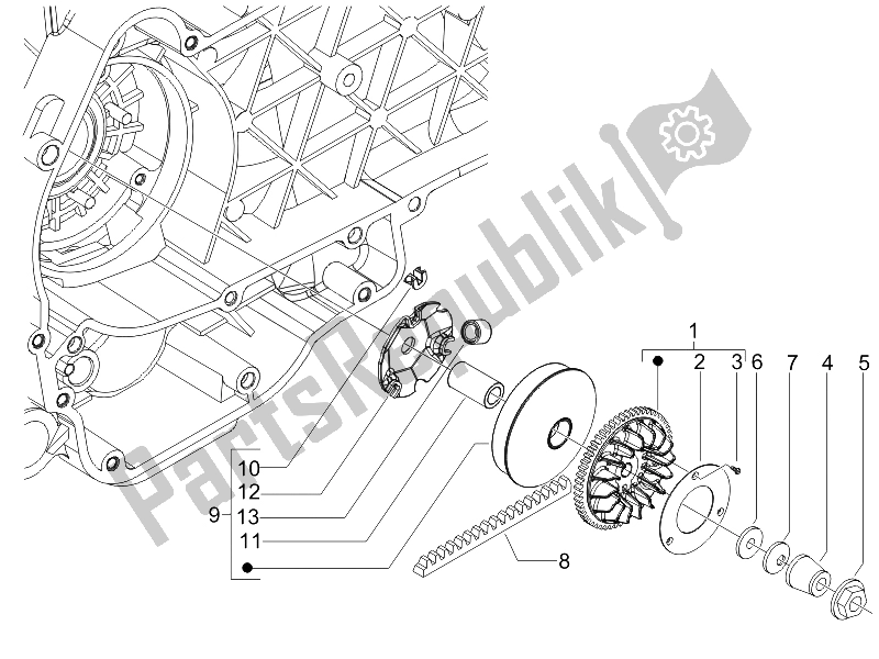 All parts for the Driving Pulley of the Piaggio FLY 150 4T 2006