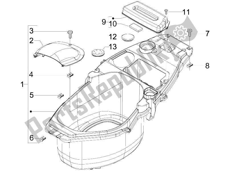 Toutes les pièces pour le Logement De Casque - Sous La Selle du Piaggio FLY 100 4T 2008