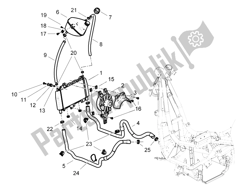 All parts for the Cooling System of the Piaggio BV 350 4T 4V IE E3 USA CA 2012