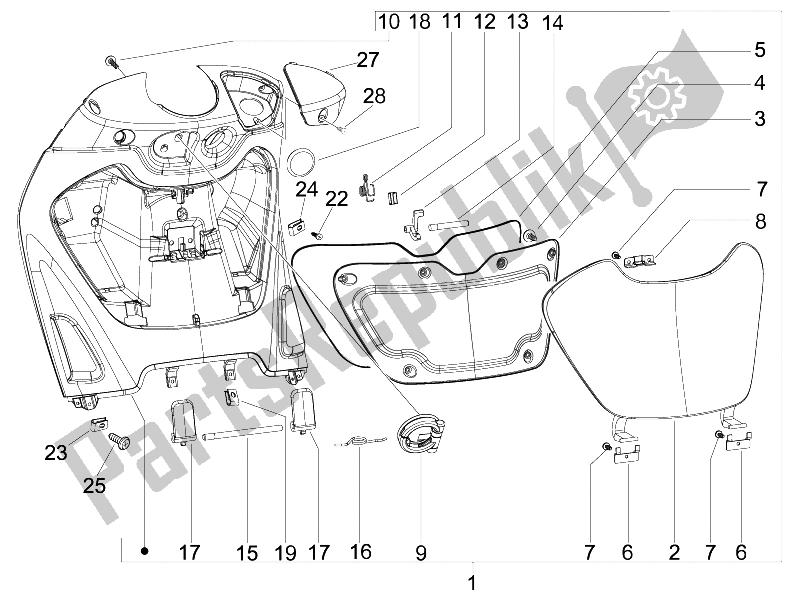 All parts for the Front Glove-box - Knee-guard Panel of the Piaggio Beverly 250 IE Sport E3 2006