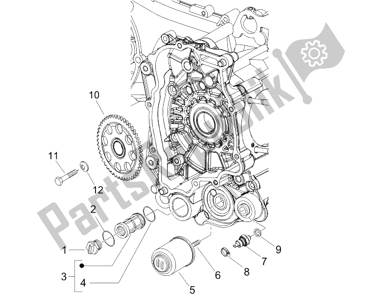 All parts for the Flywheel Magneto Cover - Oil Filter of the Piaggio FLY 150 4T 2006