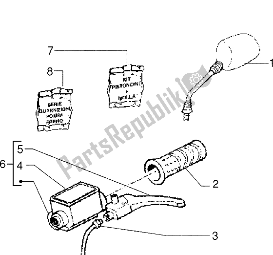 All parts for the Handlebars Component Parts (vehicle With Rear Hub Brake) of the Piaggio NRG Extreme 50 1999