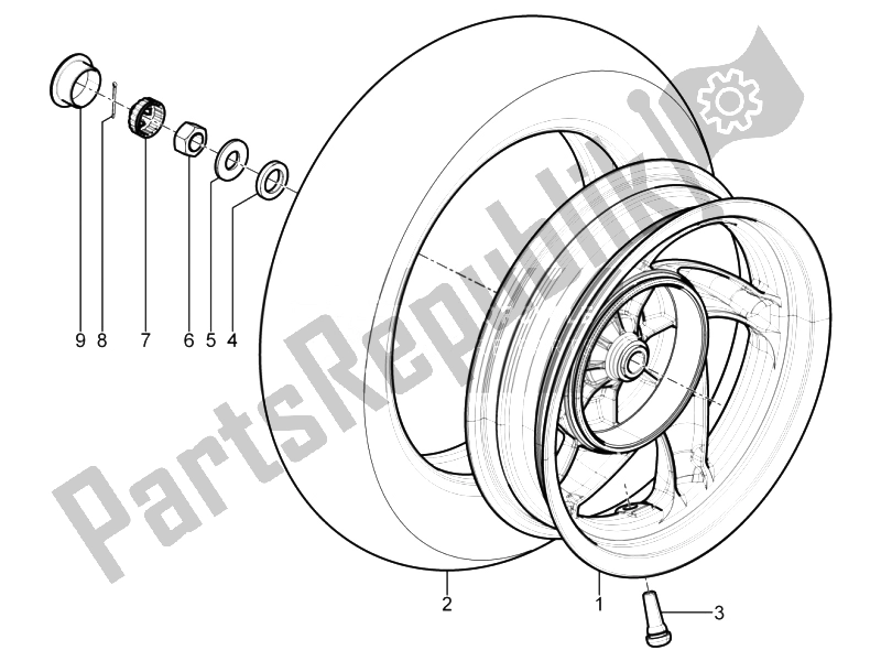 Toutes les pièces pour le Roue Arrière du Piaggio Typhoon 125 4T 2V E3 2010