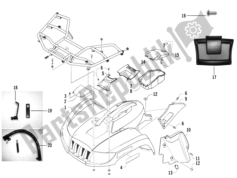 Todas las partes para Cubiertas Frontales - Faldillas de Piaggio Trackmaster 400 Passo Lungo 2006