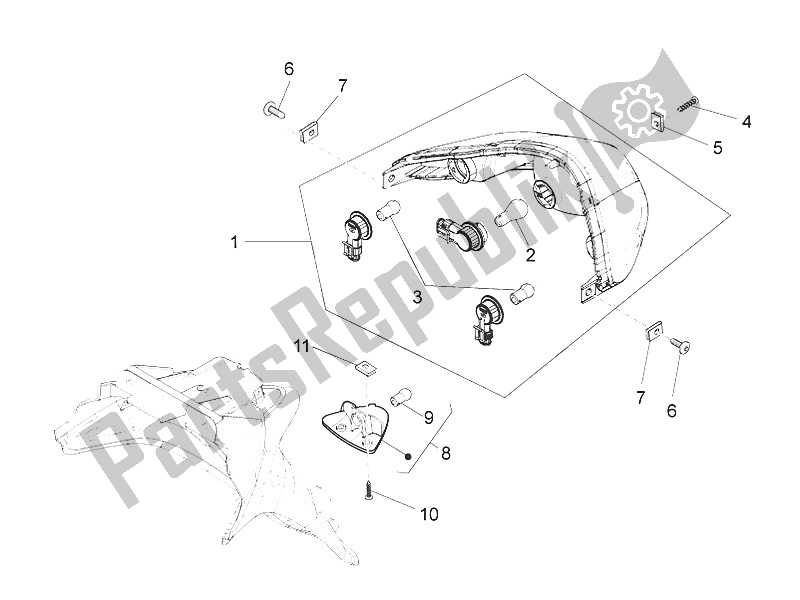 Toutes les pièces pour le Phares Arrière - Clignotants du Piaggio FLY 50 4T 2V 25 30 KMH 2016