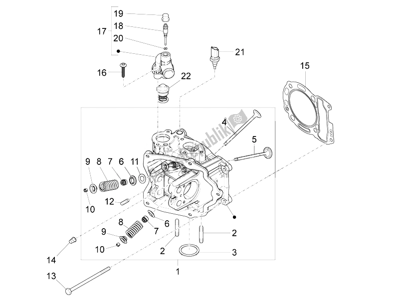 Toutes les pièces pour le Unité De Tête - Valve du Piaggio Beverly 125 RST 4T 4V IE E3 2010