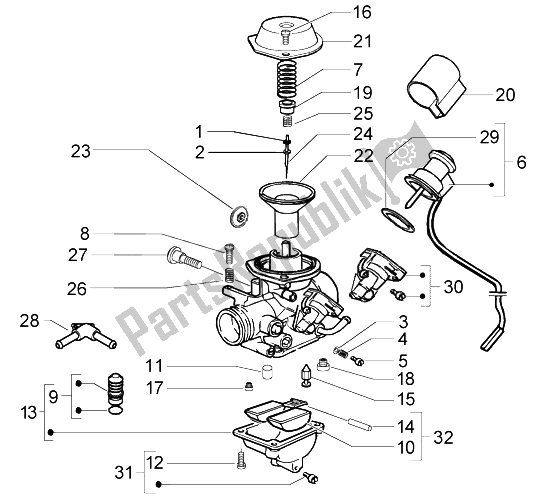 Todas las partes para Carburador de Piaggio Beverly 125 RST 2004