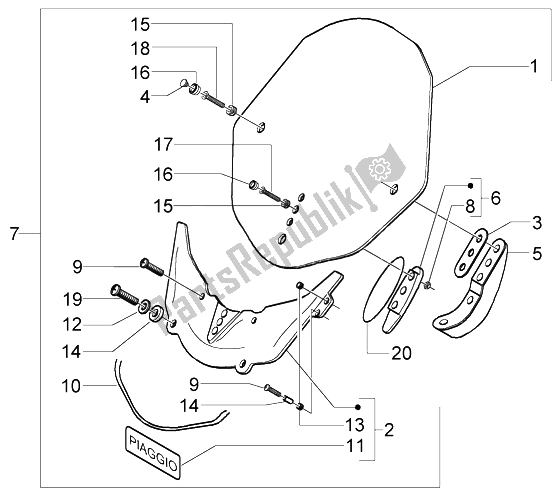 All parts for the Windscreen of the Piaggio X9 125 Evolution 2006