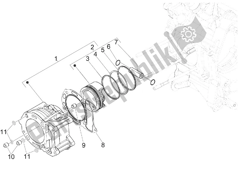 All parts for the Cylinder-piston-wrist Pin Unit of the Piaggio Beverly 300 IE ABS E4 EU 2016