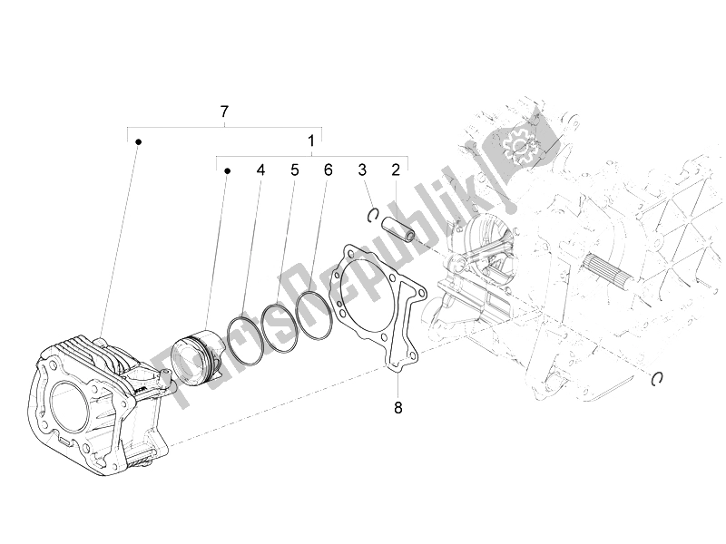 All parts for the Cylinder-piston-wrist Pin Unit of the Piaggio FLY 125 4T 3V IE Vietnam 2014