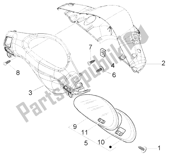 All parts for the Speedometers Kms.-handlebars Cover of the Piaggio FLY 50 2T 2004