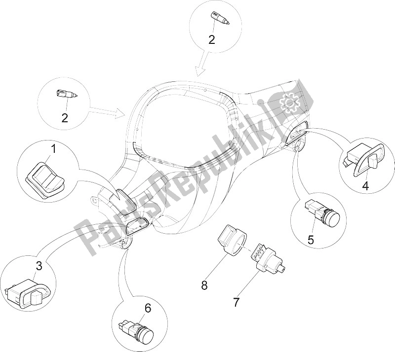 Todas las partes para Selectores - Interruptores - Botones de Piaggio Liberty 150 4T 2V IE E3 Vietnam 2011