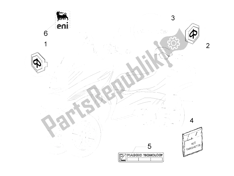 All parts for the Plates - Emblems of the Piaggio MP3 400 IE MIC 2008