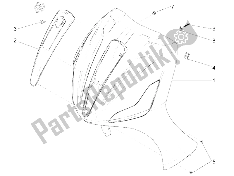 All parts for the Front Shield of the Piaggio BV 350 4T 4V IE E3 ABS USA 2015