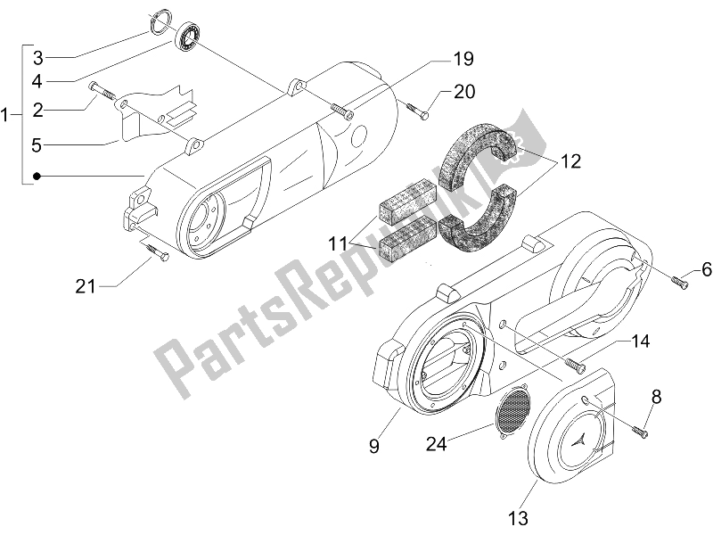 Toutes les pièces pour le Couvercle De Carter - Refroidissement Du Carter du Piaggio X8 400 IE Euro 3 2006