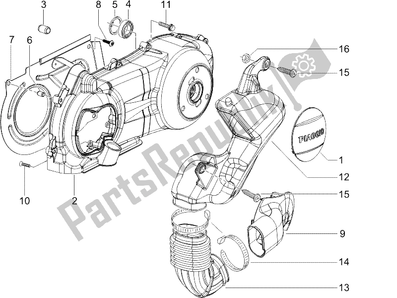 All parts for the Crankcase Cover - Crankcase Cooling of the Piaggio X9 125 Evolution Powered 2005