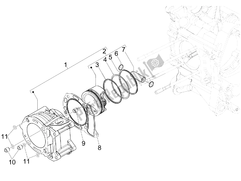 Toutes les pièces pour le Unité Cylindre-piston-axe De Poignet du Piaggio Beverly 250 Tourer E3 2007