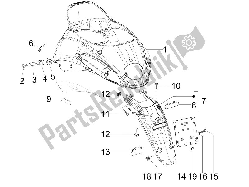 Tutte le parti per il Coperchio Posteriore - Paraspruzzi del Piaggio Liberty 50 2T 2008