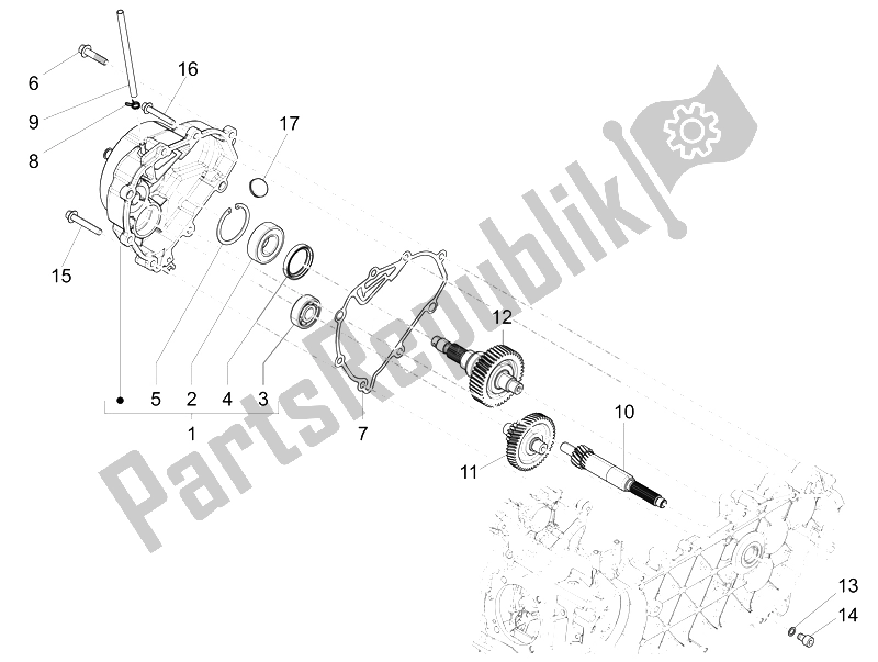 All parts for the Reduction Unit of the Piaggio Liberty 125 4T 3V IE E3 Vietnam 2014