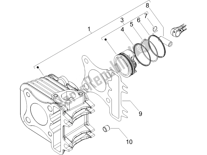 All parts for the Cylinder-piston-wrist Pin Unit of the Piaggio Liberty 50 4T Sport 2007