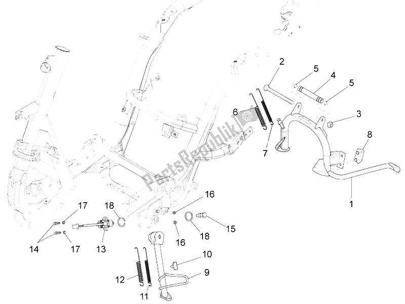 All parts for the Stand/s of the Piaggio FLY 125 4T 3V IE E3 DT 2014