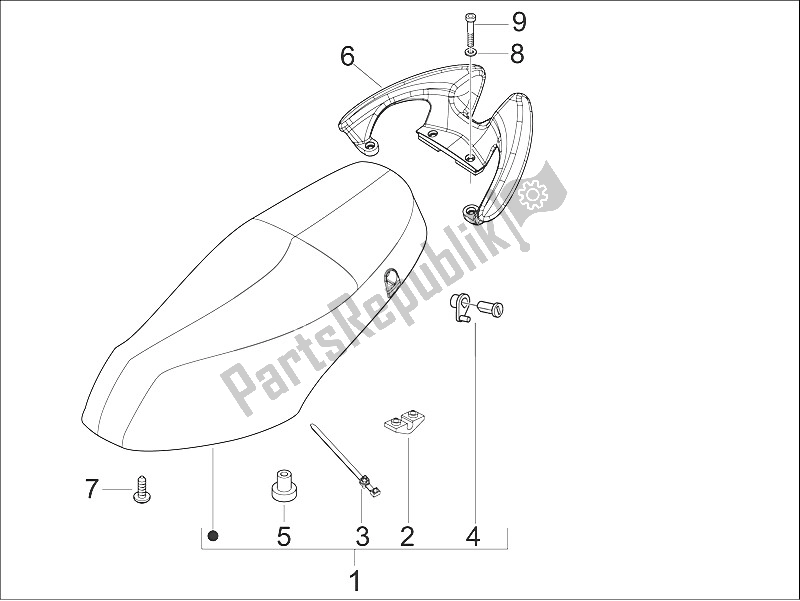 All parts for the Saddle/seats of the Piaggio FLY 50 4T 4V USA 2011