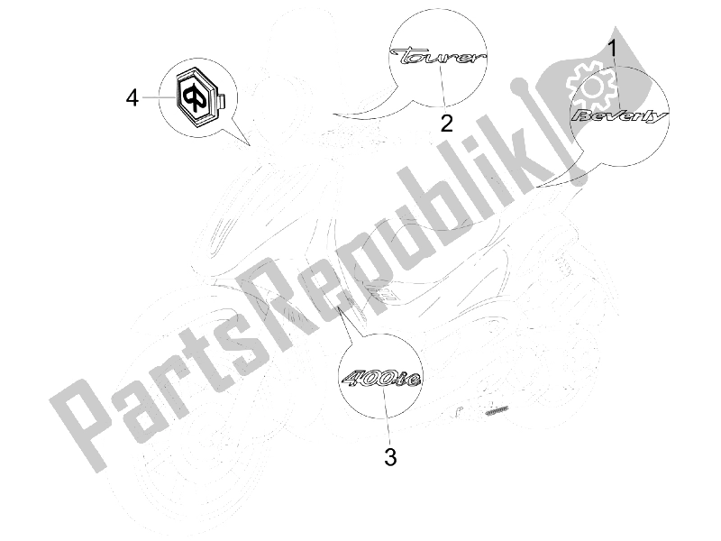 Todas las partes para Placas - Emblemas de Piaggio Beverly 400 IE Tourer E3 2008