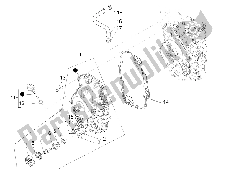 Toutes les pièces pour le Couvercle Magnéto Volant - Filtre à Huile du Piaggio Beverly 350 4T 4V IE E3 Sport Touring 2014