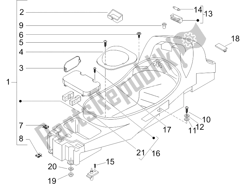 Tutte le parti per il Alloggiamento Casco - Sotto La Sella del Piaggio X8 250 IE UK 2005