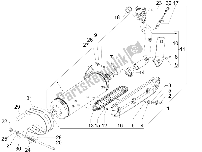 All parts for the Silencer of the Piaggio BV 500 Tourer USA 2008