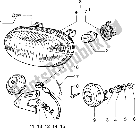 All parts for the Headlamp of the Piaggio Velofax 50 1997