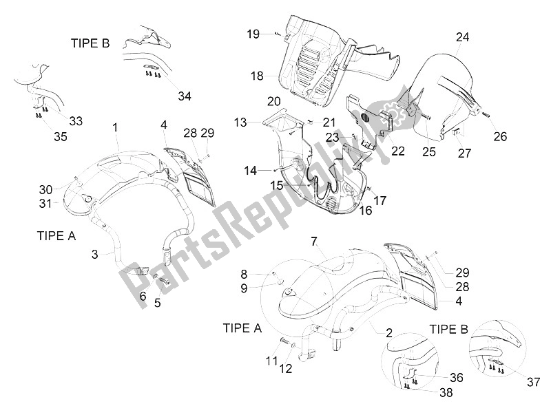 Alle onderdelen voor de Wielkast - Spatbord van de Piaggio MP3 300 IE LT Sport 2011