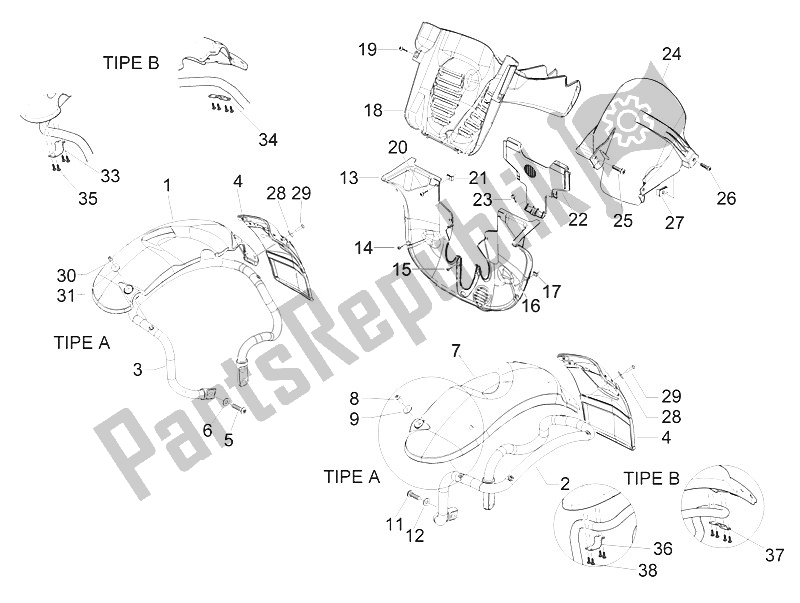 All parts for the Wheel Huosing - Mudguard of the Piaggio MP3 300 IE Touring 2011