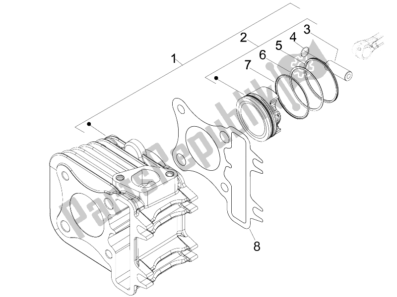 All parts for the Cylinder-piston-wrist Pin Unit of the Piaggio FLY 100 4T 2008