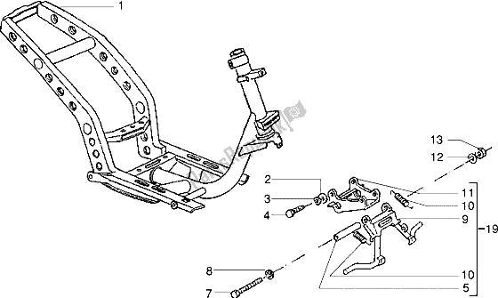 All parts for the Chassis-central Stand of the Piaggio NRG Extreme 50 1999