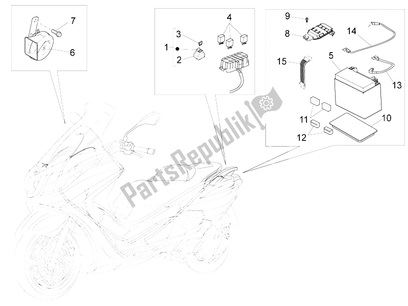 Todas las partes para Interruptores De Control Remoto - Batería - Bocina de Piaggio X 10 125 4T 4V I E E3 2012